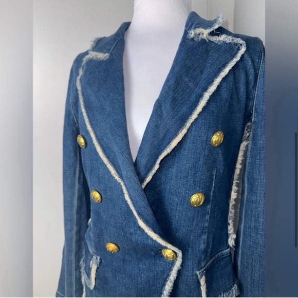 L’agence Kaydence Frayed Denim Blazer/Small - Picture 5 of 11